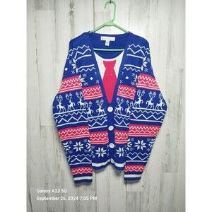 Jolly Sweaters Adult X-Large Blue Christmas Xmas Fun Knit Long Sleeve